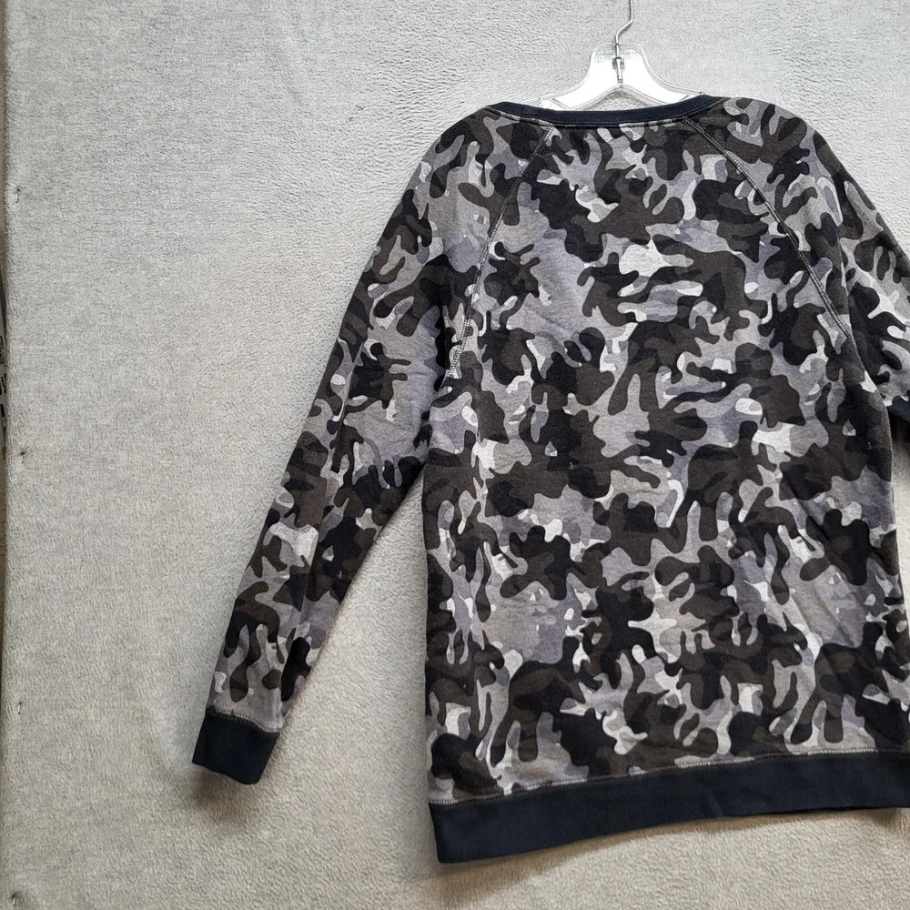 Nike Women Sweatshirt Medium Gray Camo Logo Rally AOP‎ Scoop Neck Pullover
